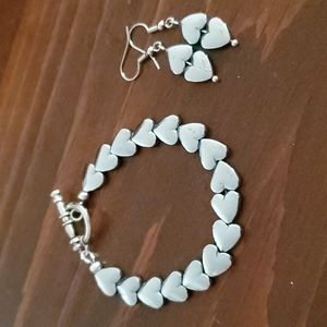 Hematite heart stone bracelet/earrings set